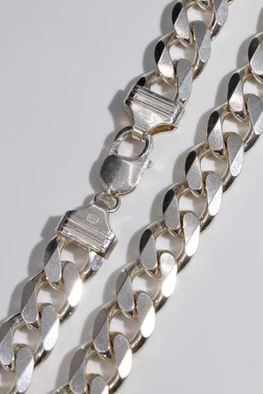 .925 Sterling Silver 12.75mm Diamond Cut Curb Link Chain 24 Inches
