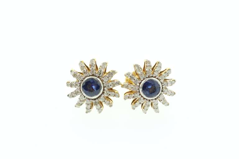 14kt Gold Plated Sterling Silver Sapphire Earrings with Diamond Accents