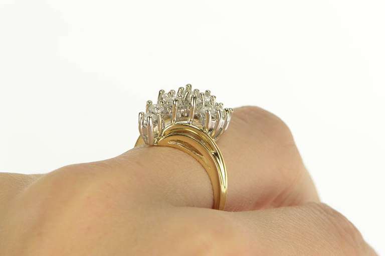 14K Yellow Gold 0.80 Ctw Diamond Cluster Statement Bypass Ring