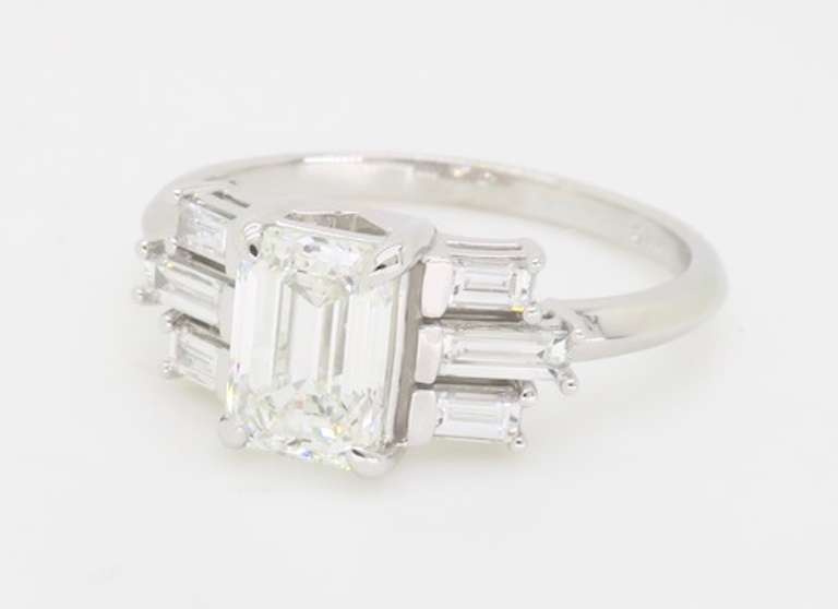 Certified 1.55CTW Emerald Cut Diamond Engagement Ring