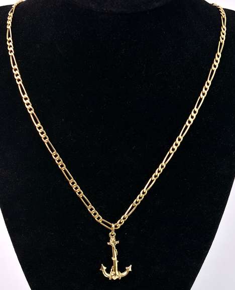 Brilliant Anchor Pendant Necklace in 14K Yellow Gold
