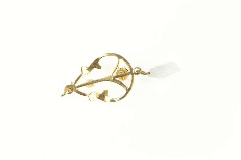 14K Yellow Gold Victorian Seed Pearl Garnet Ornate Drop Pendant