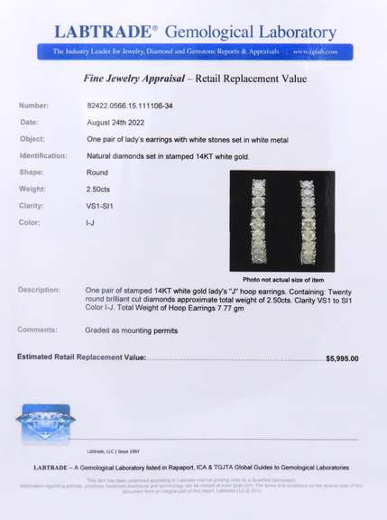Romantic White Gold 2.50ctw Diamond J Hoop Earrings