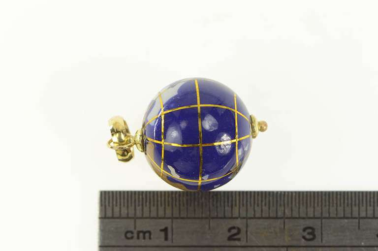 14K Yellow Gold Lapis Stone Inlay Globe Earth Vintage Charm/Pendant