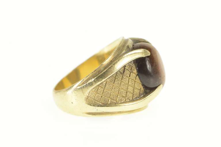 18K Yellow Gold 1960's Tiger's Eye Ornate Men's Statement Ring