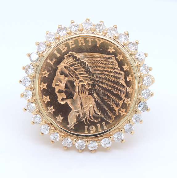 Dazzling Yellow Gold Indian Head 22kt Coin Ring