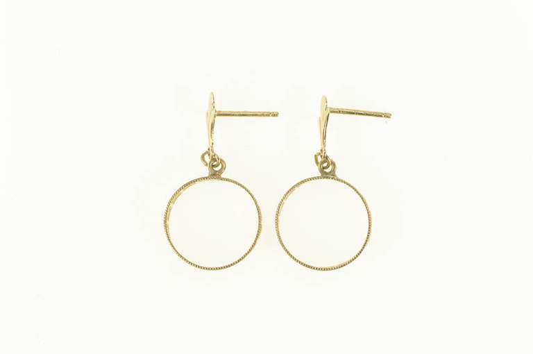 14K Yellow Gold Round Filigree Circle Dangle Retro Fashion Earrings