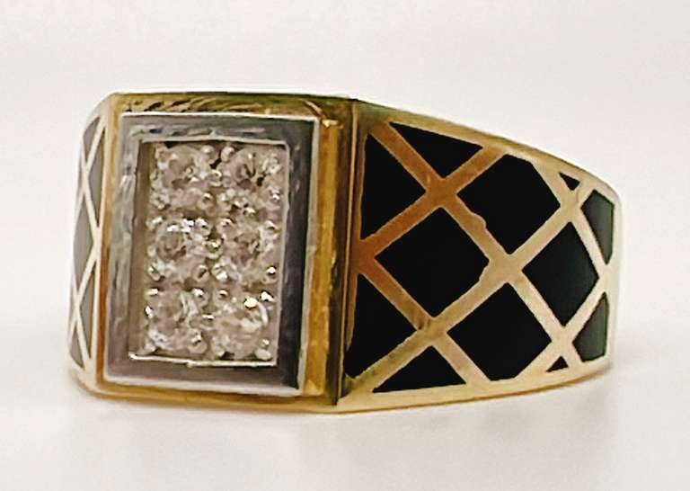 Men's 14kt Solid Yellow Gold, Onyx, & CZ Ring
