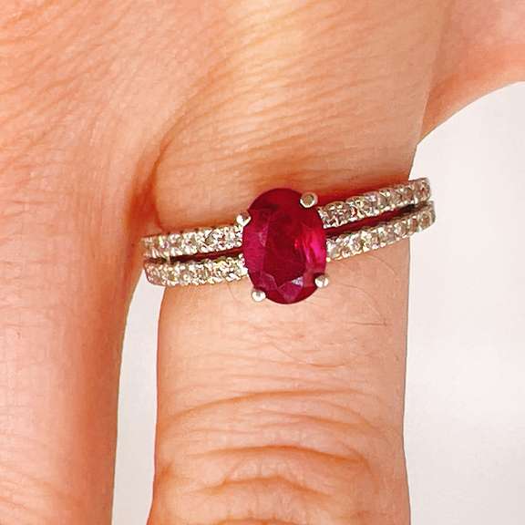 18kt Solid White Gold, Ruby, & Diamond Ring