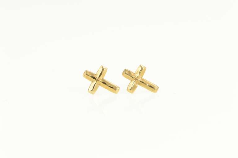 14K Yellow Gold Diamond Cut Cross Christian Faith Symbol Stud Earrings