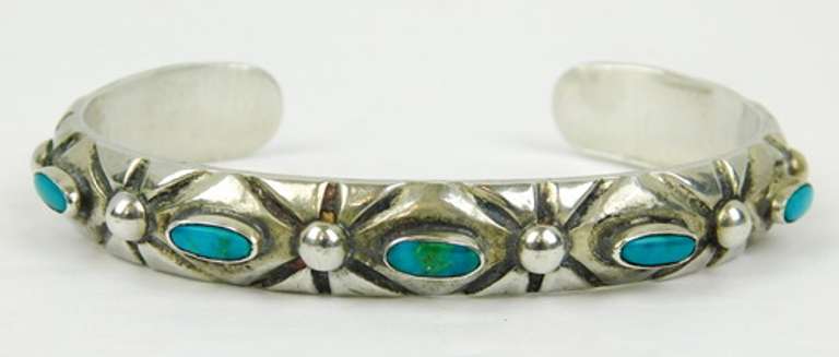 Old Pawn Heavy Sterling Turquoise Cuff Bracelet
