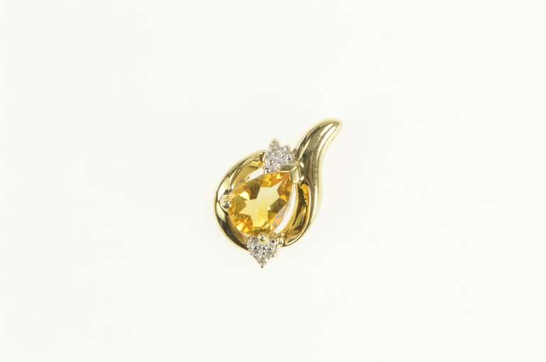10K Yellow Gold Pear Citrine Diamond Accent Classic Wavy Pendant