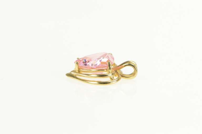 14K Yellow Gold Pink Cubic Zirconia Heart Love Symbol Pendant