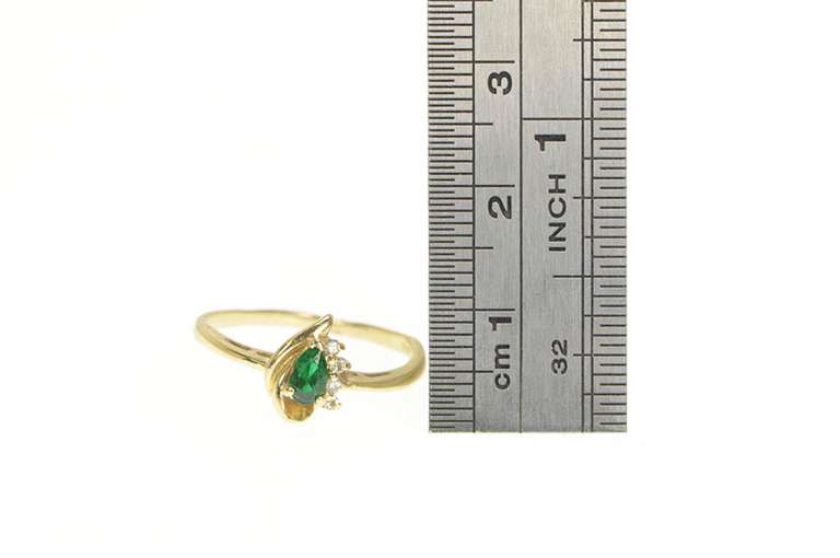 14K Yellow Gold Pear Emerald Diamond Accent Statement Ring