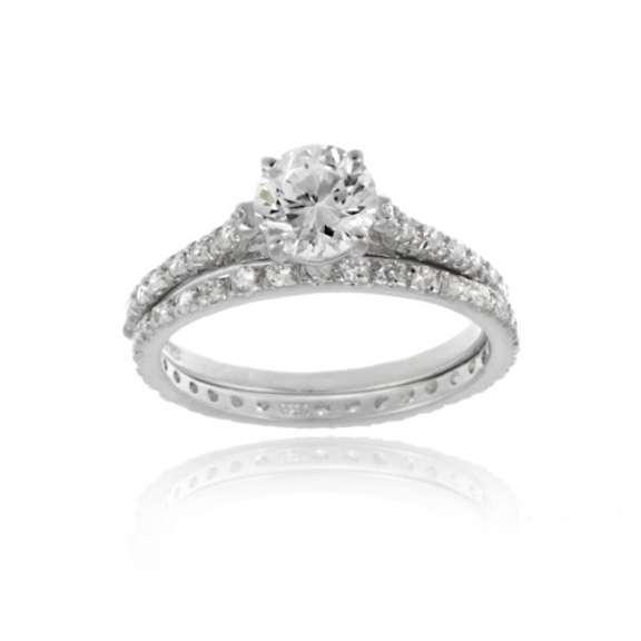 CZ Engagement Ring Set in Sterling Silver