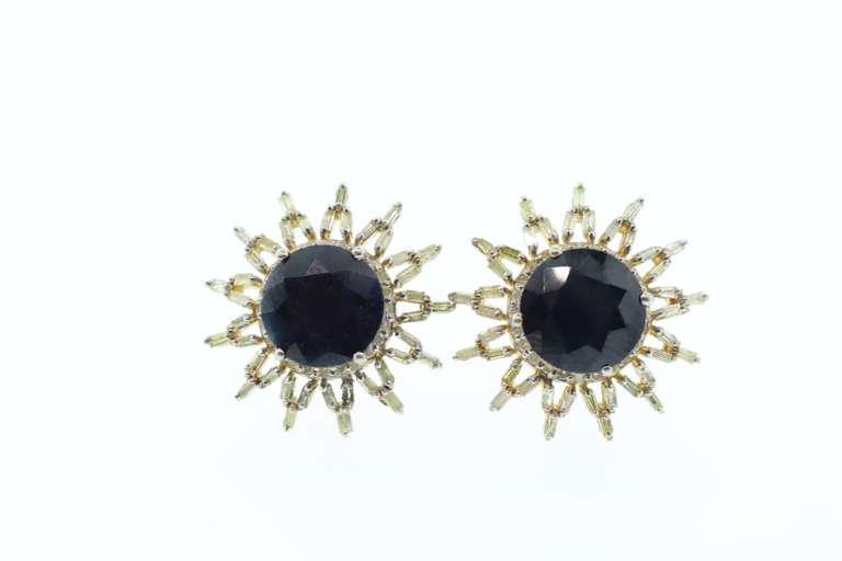 14kt Gold Plated Sterling Silver, Blue Sapphire, & Diamond Earrings