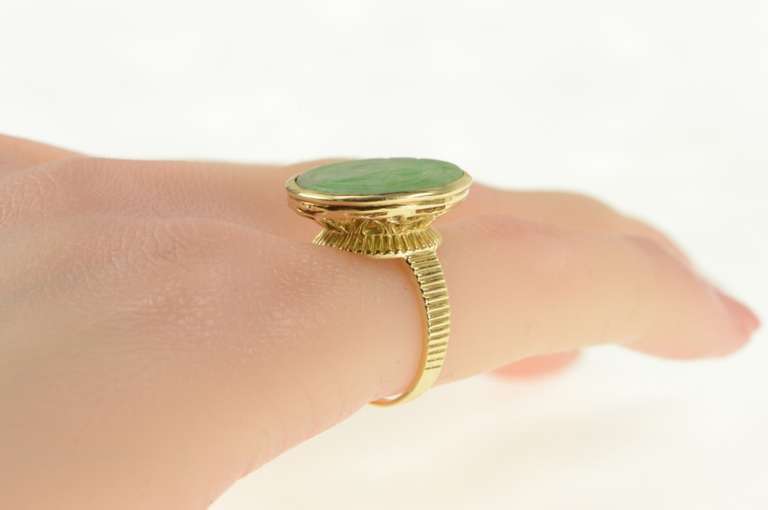 14K Yellow Gold Carved P Monogram Ornate Jade Cursive Initial Ring