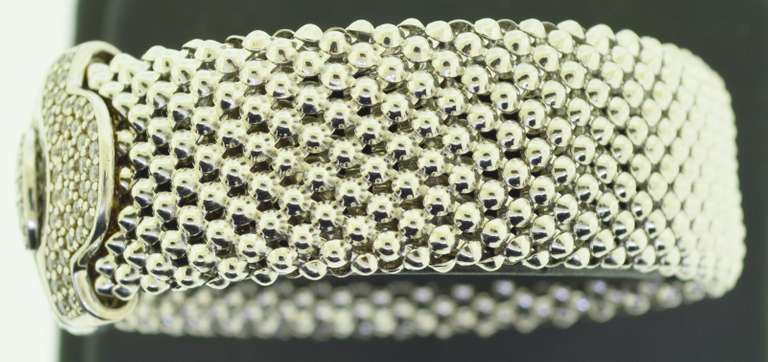 Italian Milor Sterling Silver Mesh Crystal Magnetic Clasp Bracelet