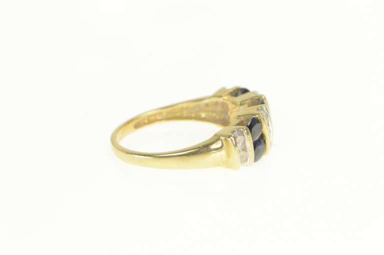 14K Yellow Gold 2.30 Ctw Natural Blue & White Sapphire Band Ring