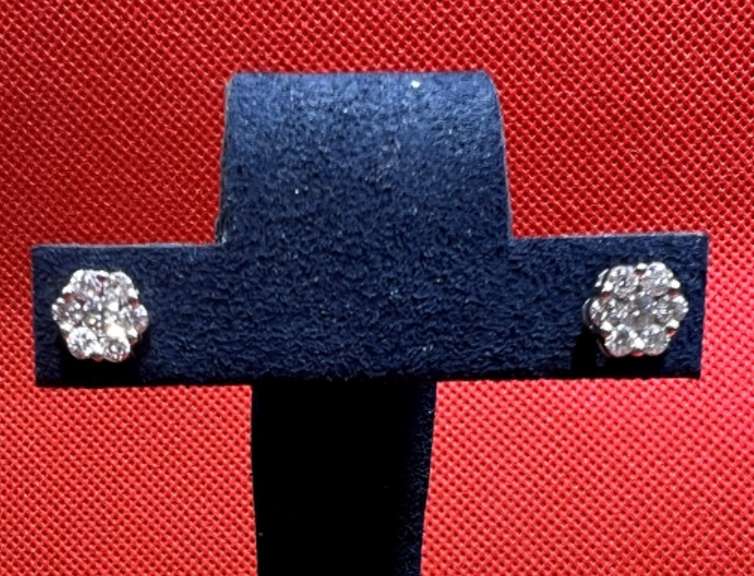 14K WHITE GOLD SCREW BACKS EARRINGS WITH 0.75 OF DIAMOND