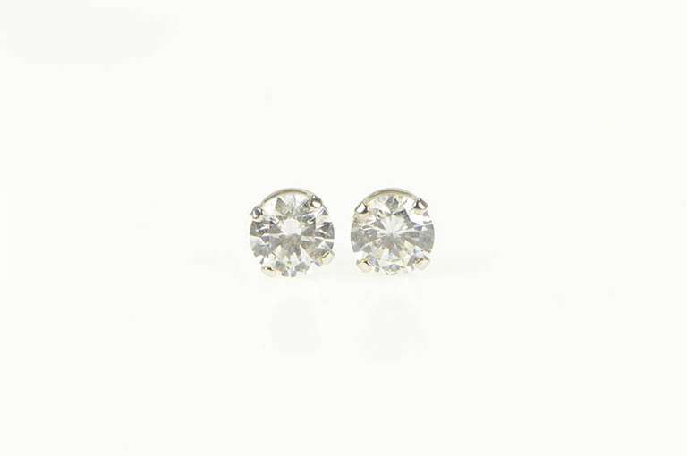 14K White Gold Round Cubic Zirconia Solitaire Stud Earrings