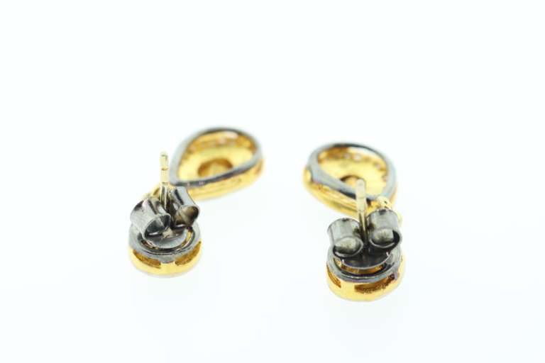 Sterling Silver Mine Cut Diamond Teardrop Earrings