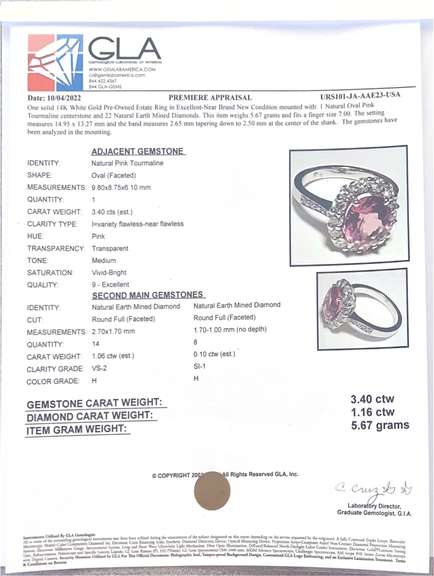Lovely Approx. 3.56CTS Pink Tourmaline and Diamond Ring in 14K White Gold