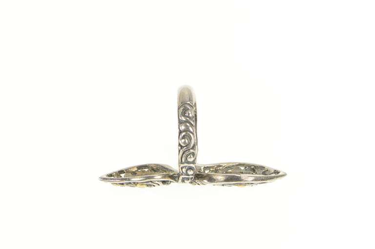 Sterling Silver Two Tone 18k Gold Filigree CZ Bypass Vine Ring