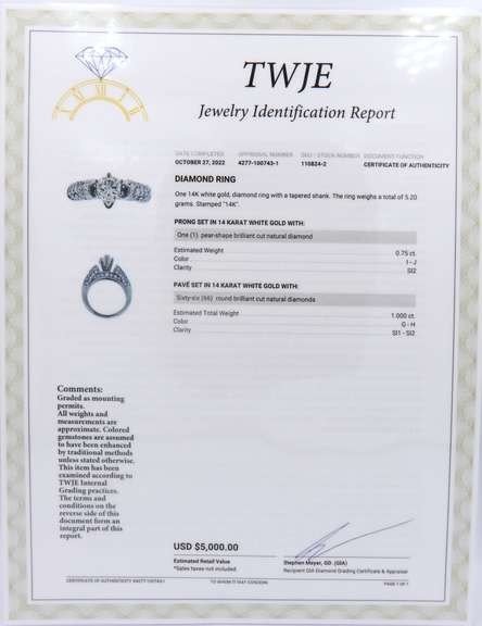 Delightful White Gold Diamond Ring with a tapered Shank