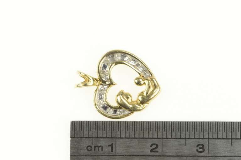 10K Yellow Gold Mother Child Diamond Heart Love Symbol Pendant