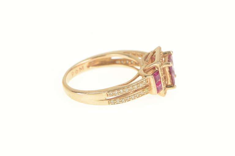 14K Rose Gold Princess Ruby Cluster Diamond Engagement Ring