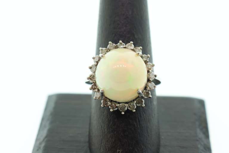 Fat Opal Ring with Silver Throne and Diamond Accents
