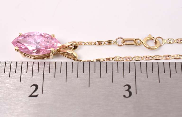 Gorgeous Pink CZ Pendant Necklace in Yellow Gold