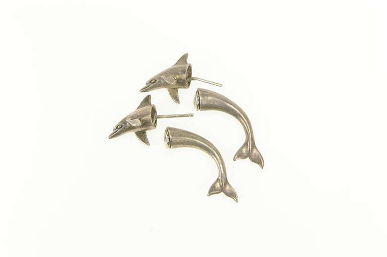 Sterling Silver Dolphin Through Ear Illusion Statement Earrings