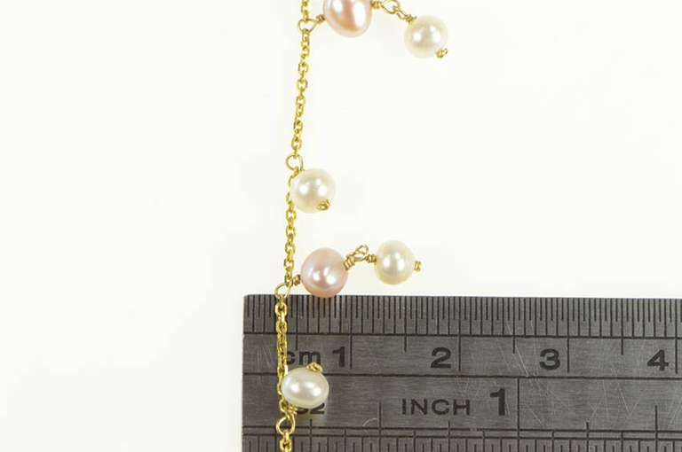 14K Yellow Gold Pearl Fringe Beaded Statement Chain Link Necklace