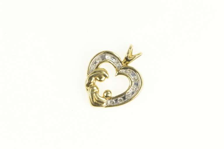 10K Yellow Gold Mother Child Diamond Heart Love Symbol Pendant