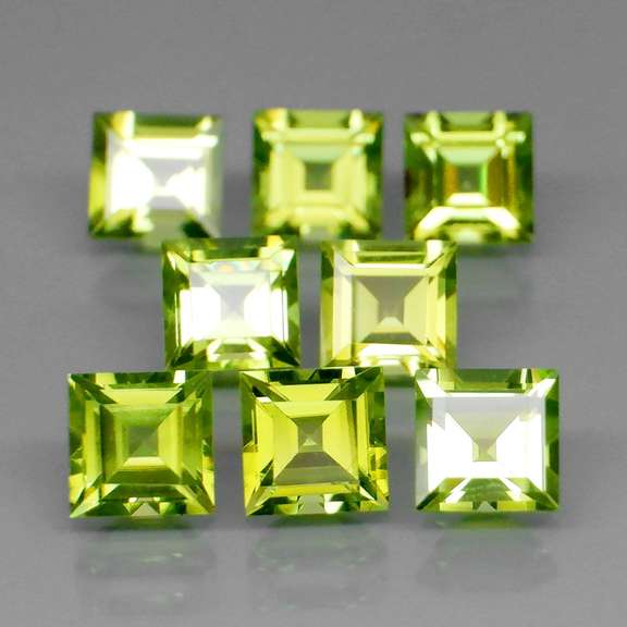 Princess cut unheated! 5.96ct Peridot set