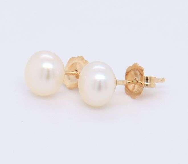Fancy Yellow Gold 6mm Pearl Stud Earrings