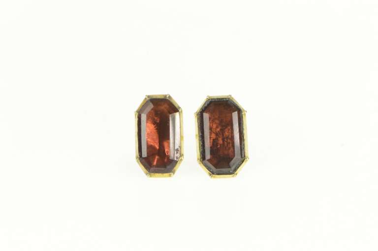 14K Yellow Gold Victorian Emerald Cut Sim. Garnet Stud Earrings