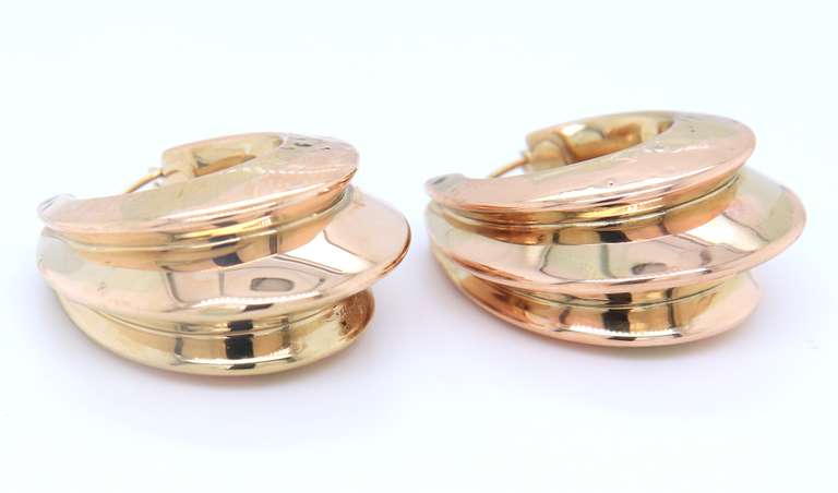 Elegant Yellow Gold Triple Row Gold Hoop Earrings