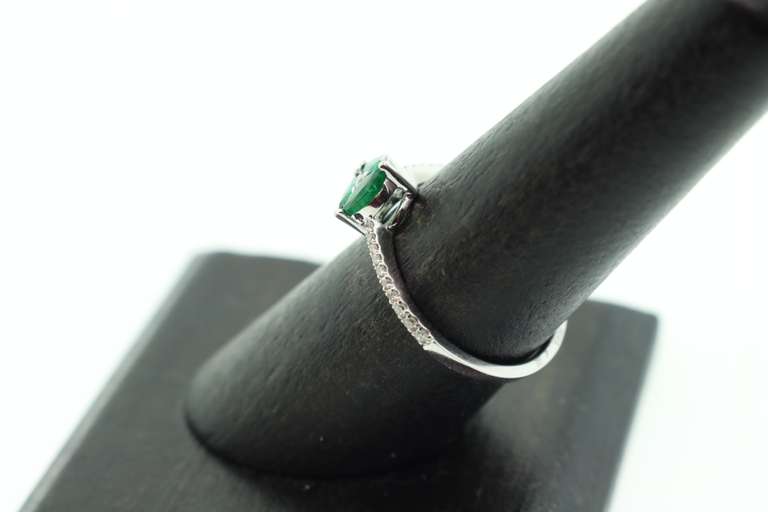 Affectionate Emerald Trinity 18k White Gold Ring with Diamonds