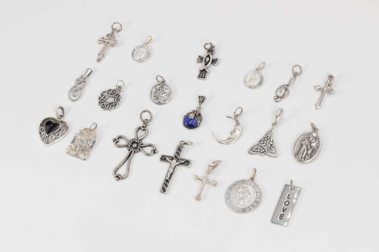 Sterling Silver Pendant Assortment Various Sizes & Styles (20 Pendant Lot)