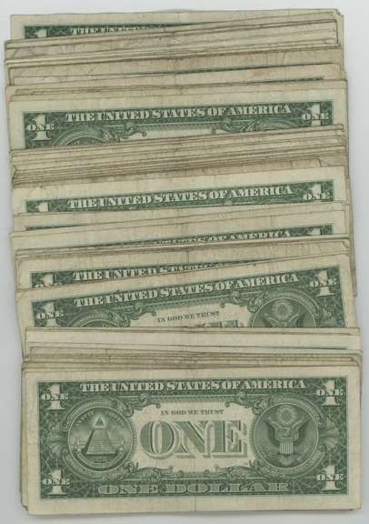 60 Small Size Blue Seal $1 Silver Certificate notes
