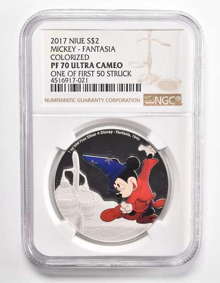 PF70UCAM 2017 Niue $2 Colorized Mickey Fantasia 1 Of 1st 50 Struck NGC