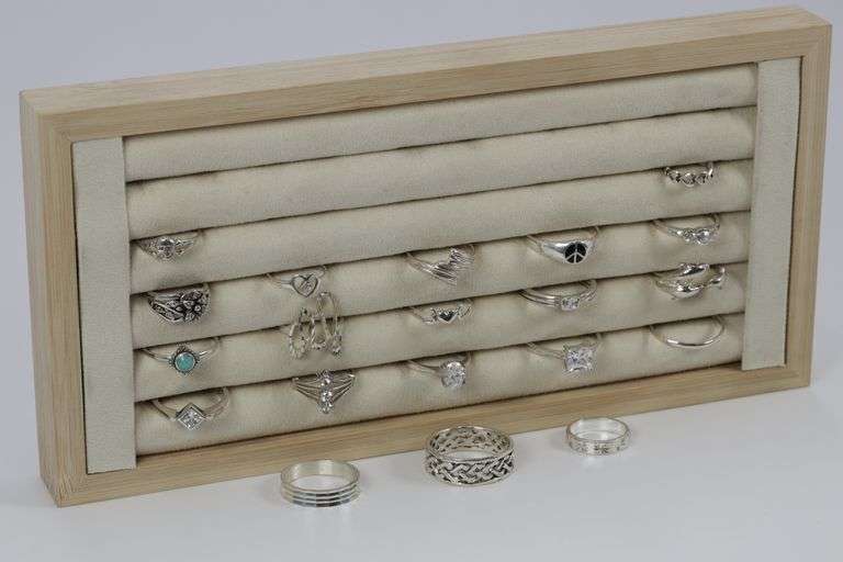 .925 Sterling Silver Curated Lot of 20 Rings Various Sizes & Styles