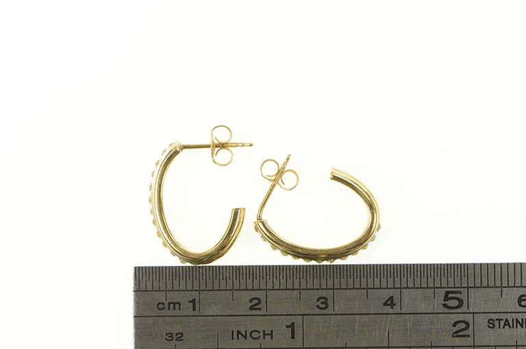 10K Yellow Gold Resin Studded Oval Statement Semi Hoop Earrings