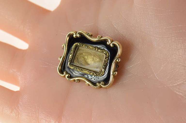Gold Filled Victorian Ornate Black Enamel Mourning Pin/Brooch