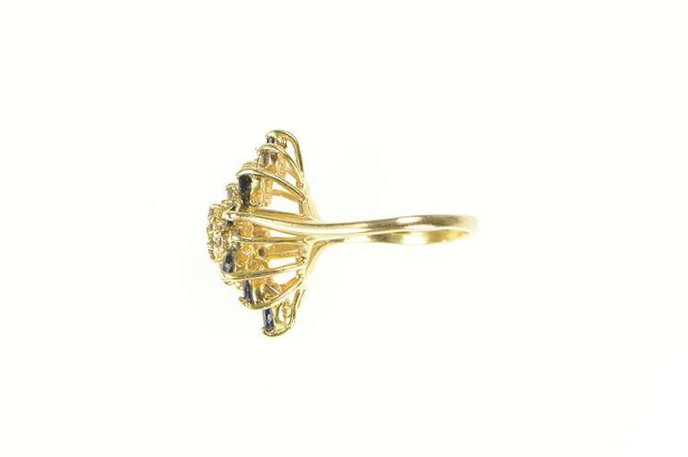 14K Yellow Gold Marquise Sapphire Diamond Cluster Bypass Ring