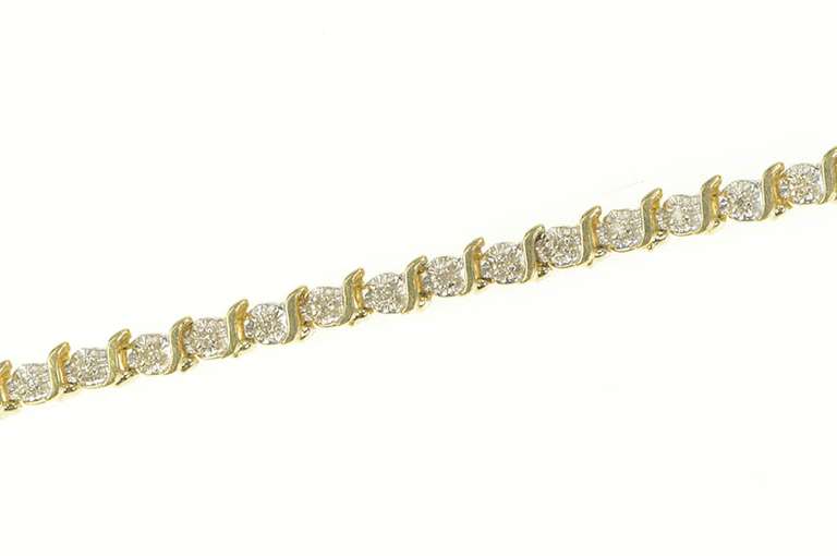 10K Yellow Gold 0.45 Ctw Diamond Wavy Link Simple Tennis Bracelet