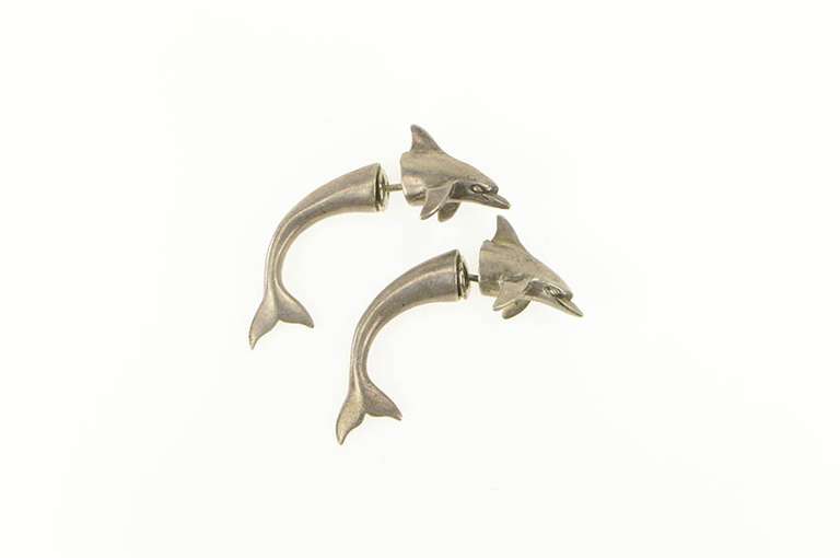 Sterling Silver Dolphin Through Ear Illusion Statement Earrings